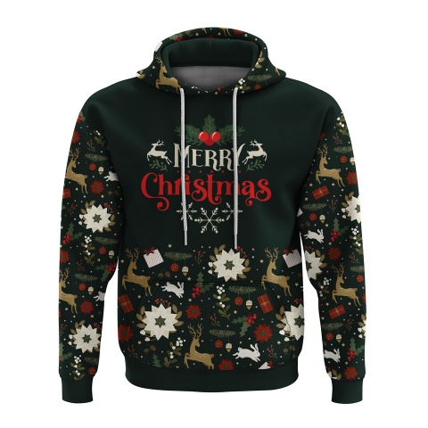 Holidays Hoodie Merry Christmas Olive Green Full Color Print