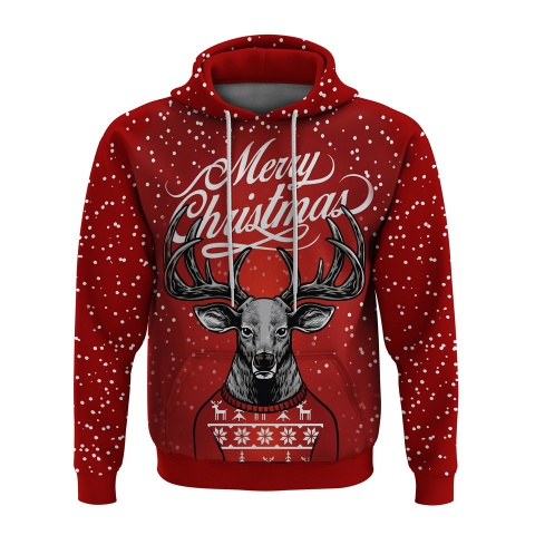 Holidays Sweatshirt Merry Christmas Red Deer Snowflakes Print