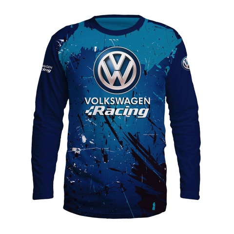 VW Racing T-Shirt Blue Splatter Effect Design