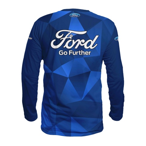 Ford T-Shirt Long Sleeve Go Further Slogan Blue Geometrical Design 