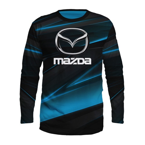 Mazda T-Shirt Long Sleeve Black Blue Stripes Zoom Zoom Edition
