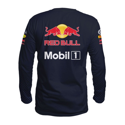 Red Bull Racing T-Shirt Long Sleeve Black Red Stripes Design
