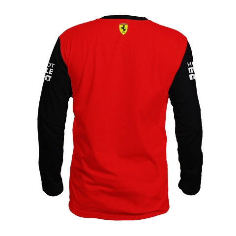 Ferrari T-shirt Long Sleeve Red Black Stripes Clean Design