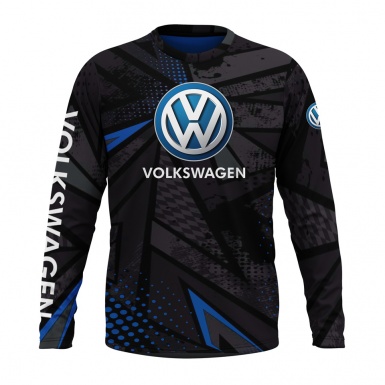 VW T-shirt-Long Sleeve Das Auto Black Grey Blue Geometric Edition