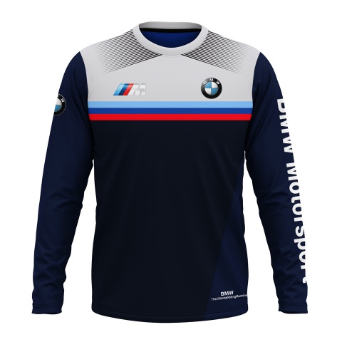 BMW M Power Long T-Shirt Dark Blue Grey Color Stripes