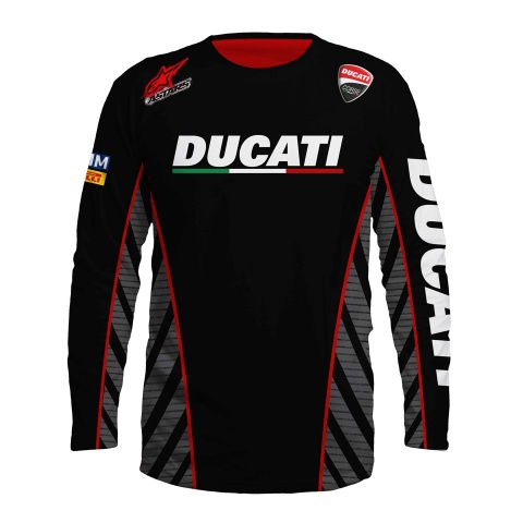 Ducati Racing Long Sleeve T-Shirt Black Grey Stripes Design
