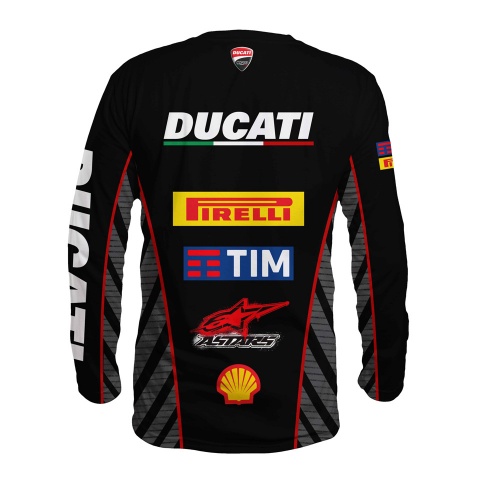 Ducati Racing Long Sleeve T-Shirt Black Grey Stripes Design