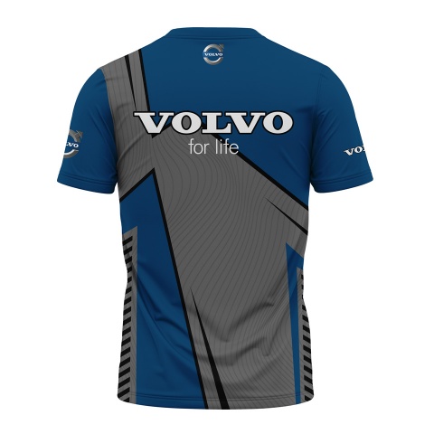Volvo Short Sleeve T-Shirt Grey Blue Stripes Edition