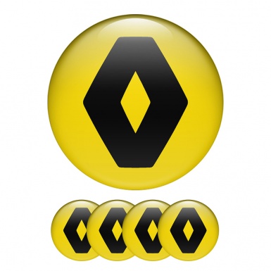 Renault Domed Stickers Wheel Center Cap Badge Yellow Black print