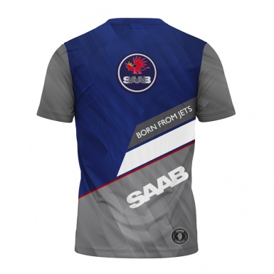 Saab Short Sleeve T-Shirt Grey Blue Stripe Design