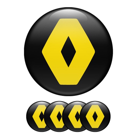 Renault Wheel Center Cap Domed Stickers Black And Yellow Combination 