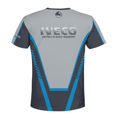 Iveco Short Sleeve T-Shirt Dark Light Grey Blue Stripes Design