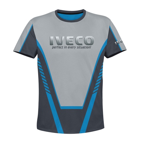 IVECO Short Sleeve T-Shirt Dark Light Grey Blue Stripes Design