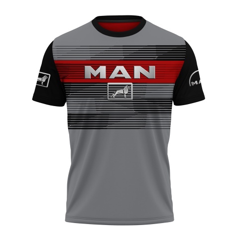 MAN T-Shirt Light Grey Red Metallic Logo Design
