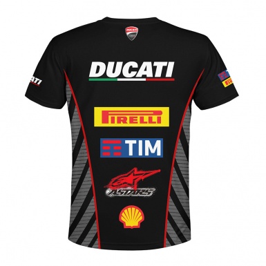 Ducati Corse Short Sleeve T-Shirt Black Grey Stripes Design