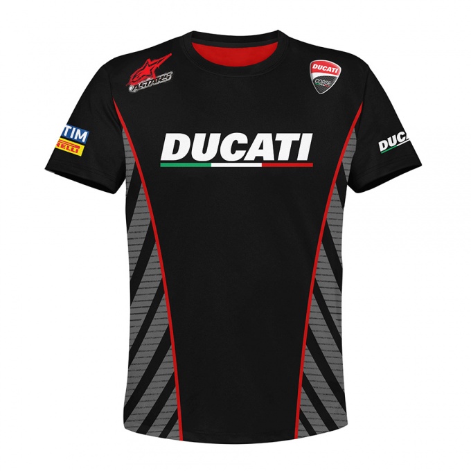 Ducati Corse Short Sleeve T-Shirt Black Grey Stripes Design