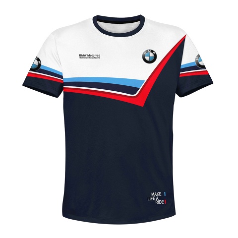 BMW T-Shirt Short Sleeve Dark Blue White Red Stripes Edition