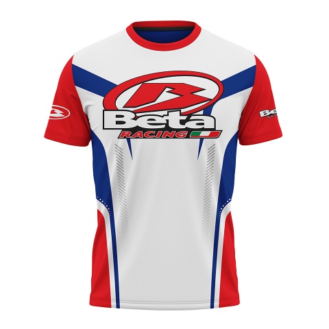 Beta Racing T-Shirt Short Sleeve White Red Blue Elements Design