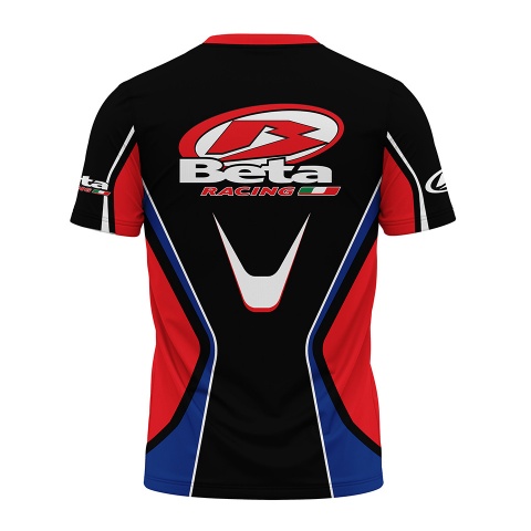 Beta Racing T-Shirt Short Sleeve Black Red Blue Stripes Edition