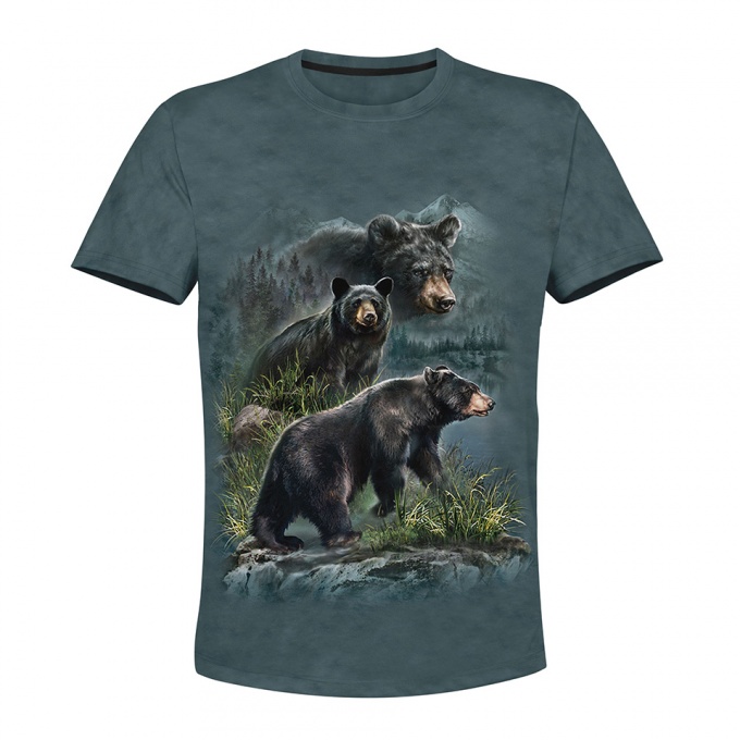 Hunting T-Shirt Black Grizzly Bear River Mountain Collage