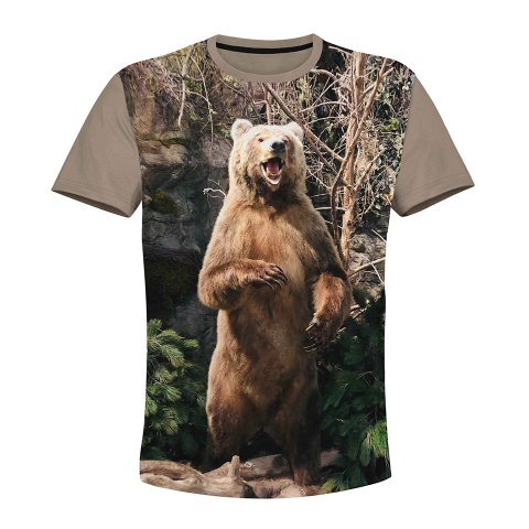 Hunting T-Shirt Short Sleeve Brown Grizzly Bear Forest Collage