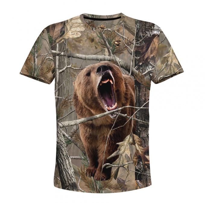 Hunting T-Shirt Short Sleeve Brown Grizzly Bear Autumn Collage