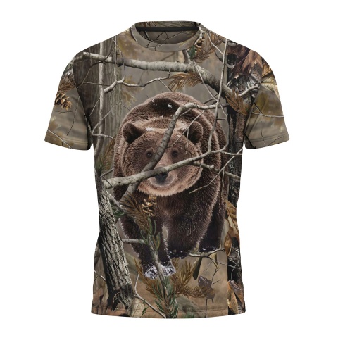 Hunting T-Shirt Brown Grizzly Bear Staring Forest Collage