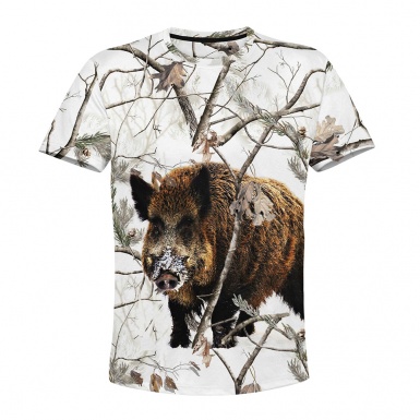 Hunting T-Shirt Short Sleeve Wild Boar Winter Forest Collage