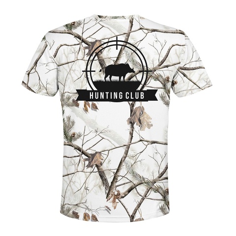 Hunting T-Shirt Short Sleeve Wild Boar Winter Forest Collage