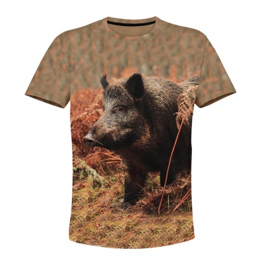 Hunting T-Shirt Short Sleeve Wild Boar Autumn Field Full Print