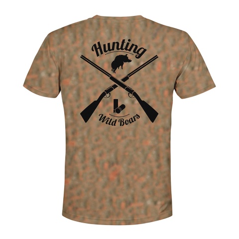 Hunting T-Shirt Short Sleeve Wild Boar Autumn Field Full Print