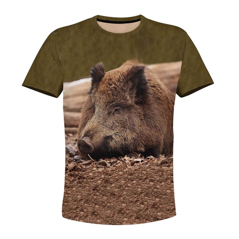 Hunting T-Shirt Short Sleeve Wild Brown Boar Field Color Print