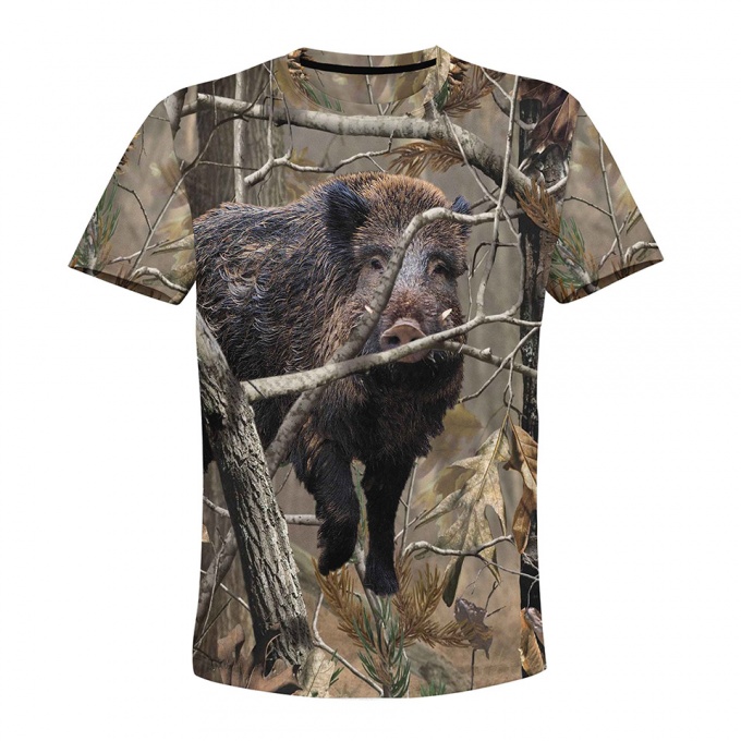 Hunting Short Sleeve T-Shirt Wild Black Boar Forest Collage