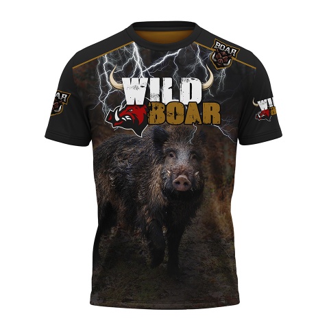 Hunting T-Shirt Short Sleeve Wild Black Boar Lightning Full Color