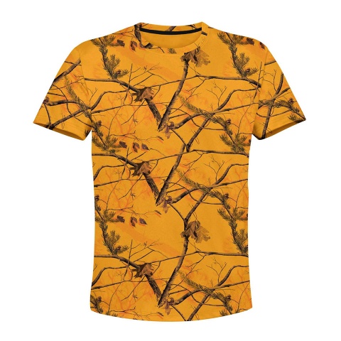 Hunting Short Sleeve T-Shirt Yellow Trees Forest Camo Design