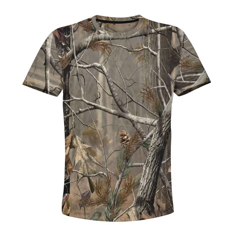 Hunting T-Shirt Pine  Short Sleeve Cone Tree Camouflage Print