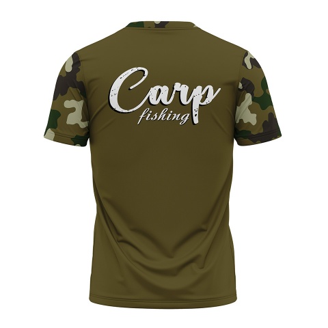 Fishing T-Shirt Short Sleeve Army Green Carp Fish Camouflage Design