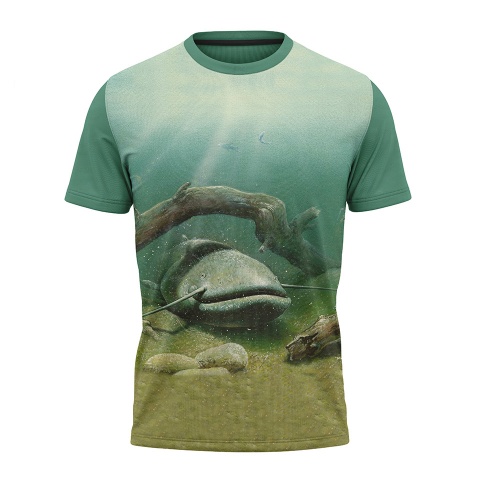 Fishing T-Shirt Short Sleeve Turquoise Catfish Log Design