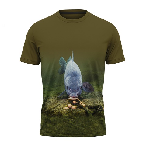 Fishing T-Shirt Short Sleeve Brown Blue Fish Feeding Edition
