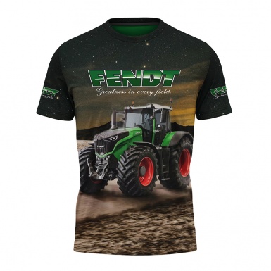 FENDT Short Sleeve T-Shirt Black Green Tractor Collage