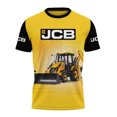 JCB T-Shirt Short Sleeve Yellow Black Tractor Collage