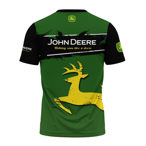 John Deere T-Shirt Black Forest Green Classic Deer Design