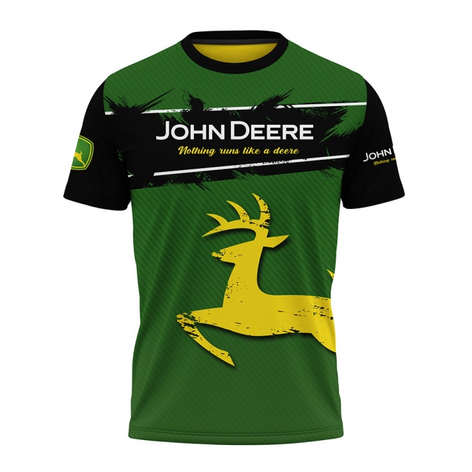 John Deere T-Shirt Black Forest Green Classic Deer Design