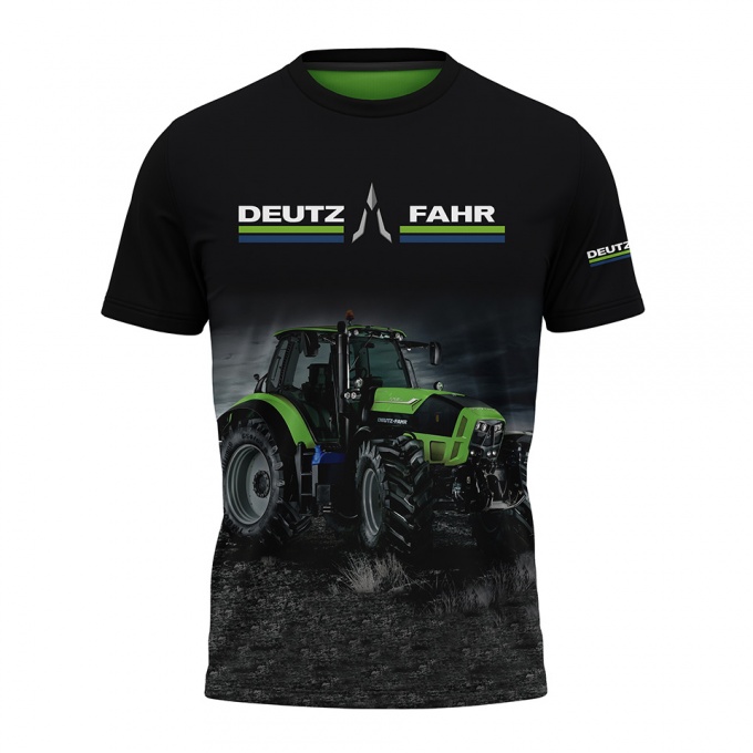 Deutz Fahr T-Shirt Black Green Tractor Night Collage Design