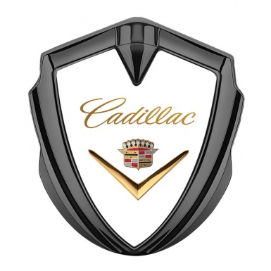 Cadillac Metal Emblem Self Adhesive Graphite White Gold Logo