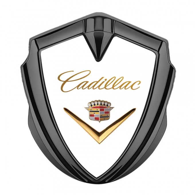 Cadillac Metal Emblem Self Adhesive Graphite White Gold Logo