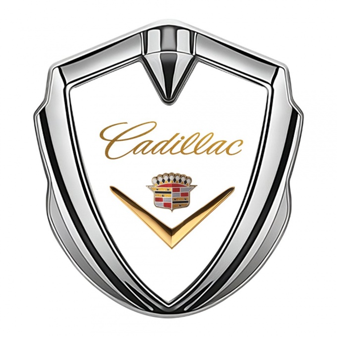 Cadillac Metal Emblem Self Adhesive Silver White Gold Logo