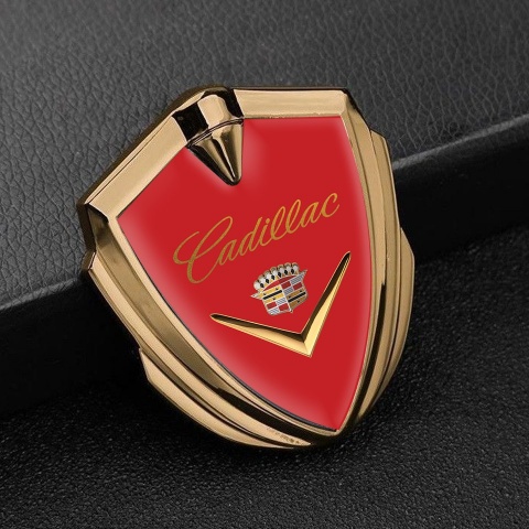Cadillac 3D Car Metal Emblem Gold Red Gradient
