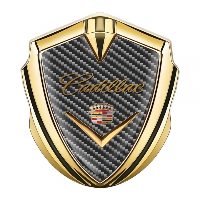 Cadillac Emblem Aufkleber Autozubehor Goldtonfarbe Dunkles carbon mit Golden logo