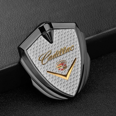 Cadillac Emblem Logo Schriftzug Aufkleber Graphit Tonfarbe Wabeneffekt Design 